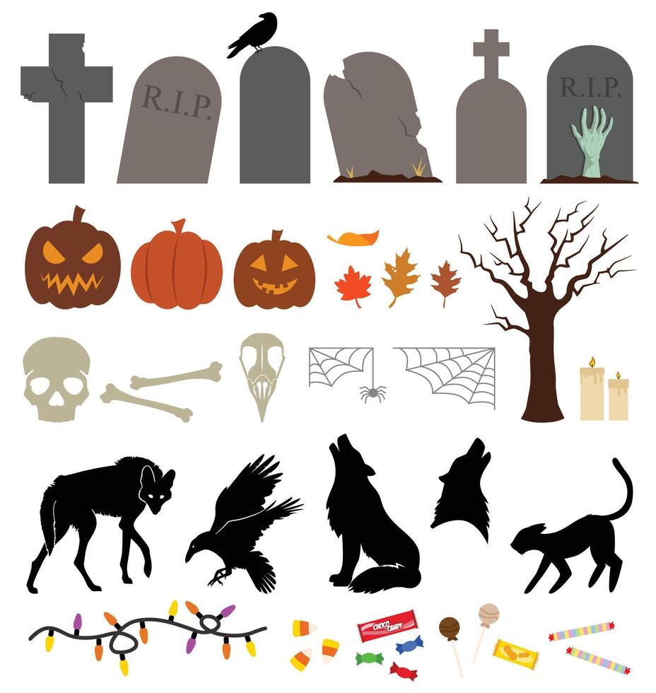 Halloween, fall themed illustration pack, trick or treat vector