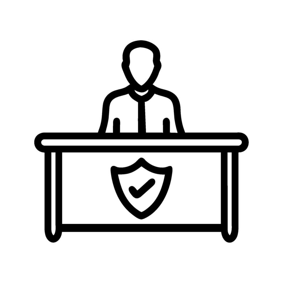 A man sitting at a desk with a shield on it vector