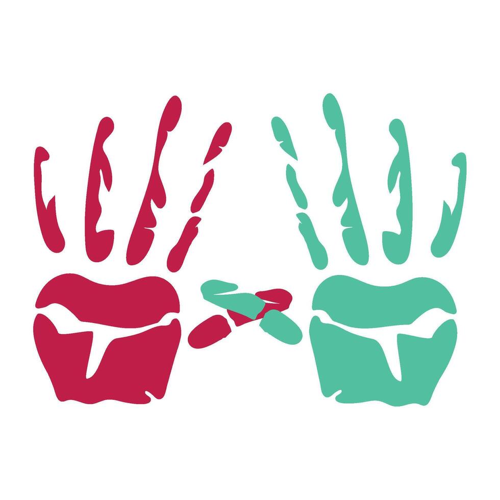 Two hands with red and green paint on them vector