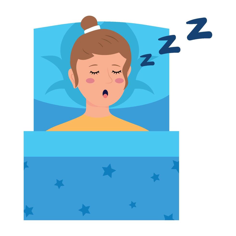 A woman is sleeping in bed with her mouth open vector
