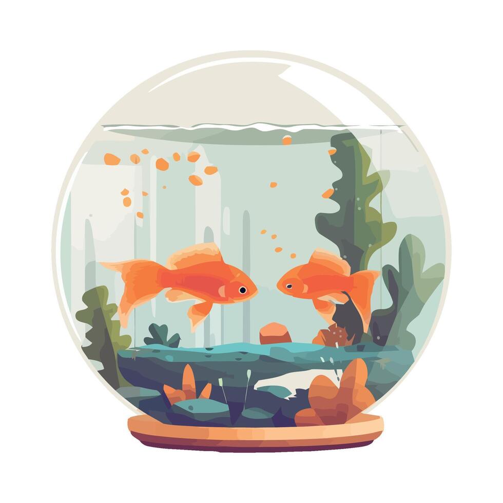 Goldfish in aquarium with plants and water vector