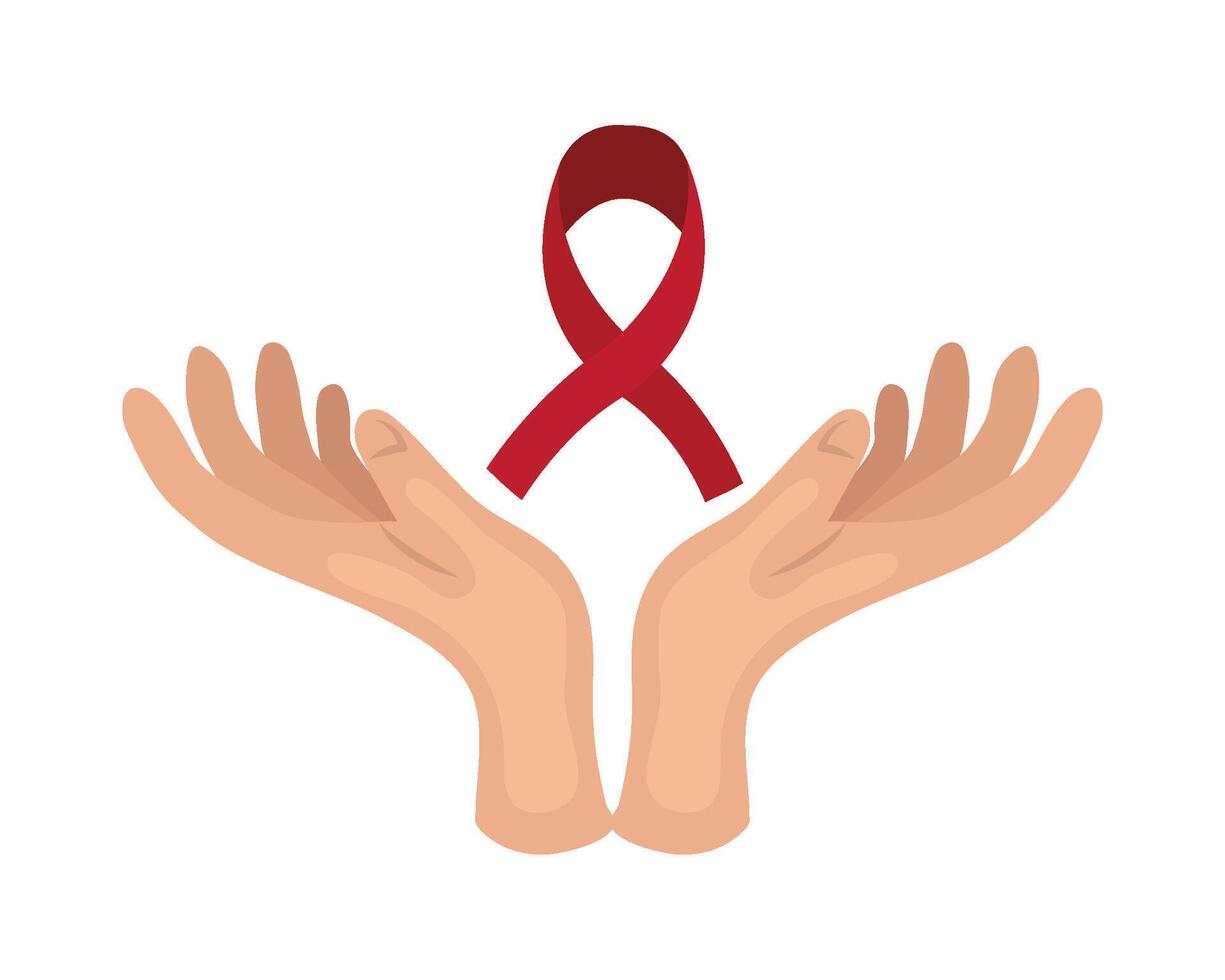 Two hands holding a red ribbon vector