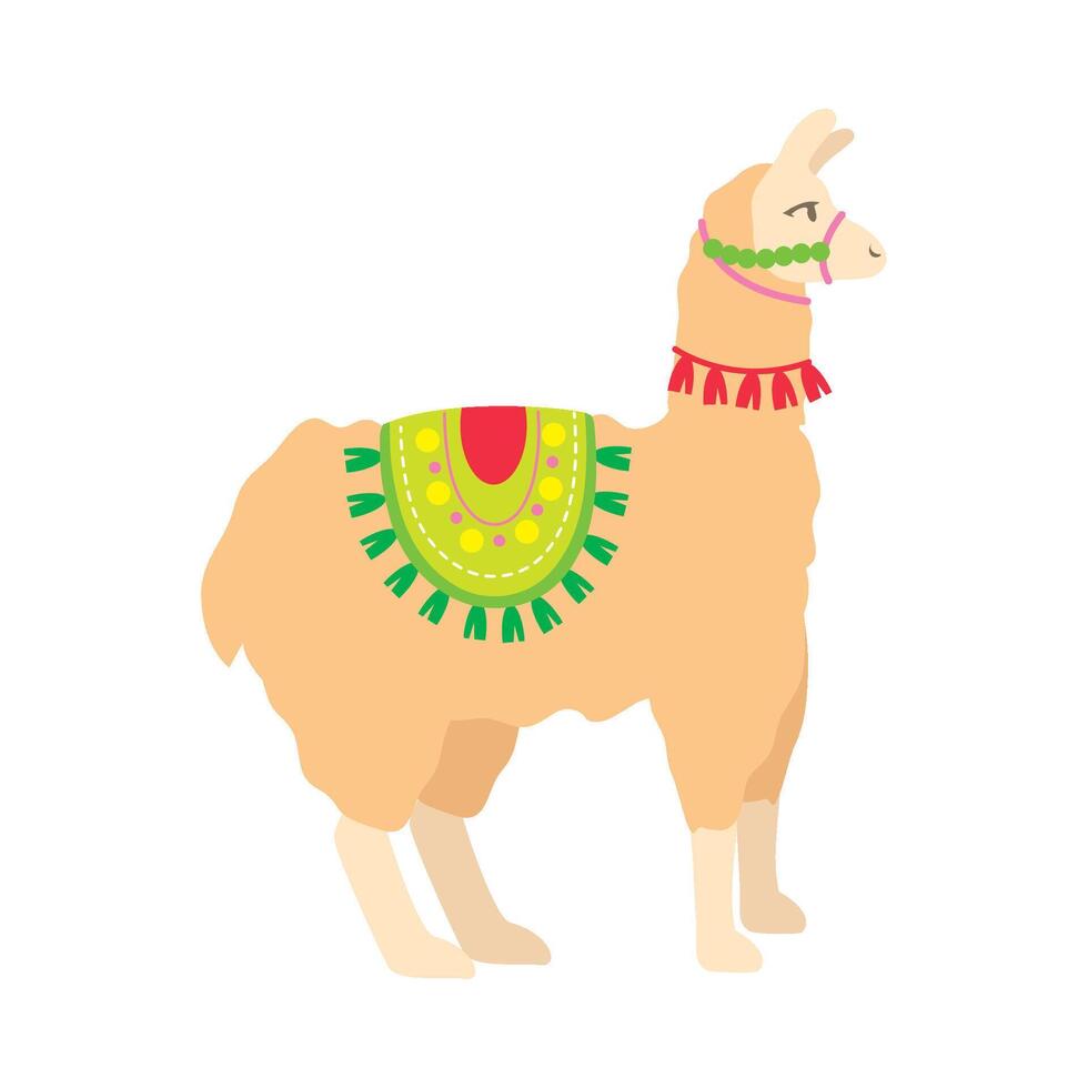Illustration of llama with green and red decorations vector