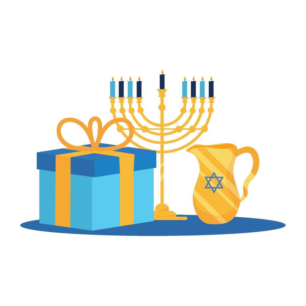 Hanukkah menorah and gift illustration vector
