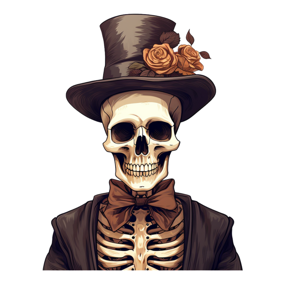Generated Ai Dark Gothic Skeleton with Fiery Eyes in Victorian Costume png