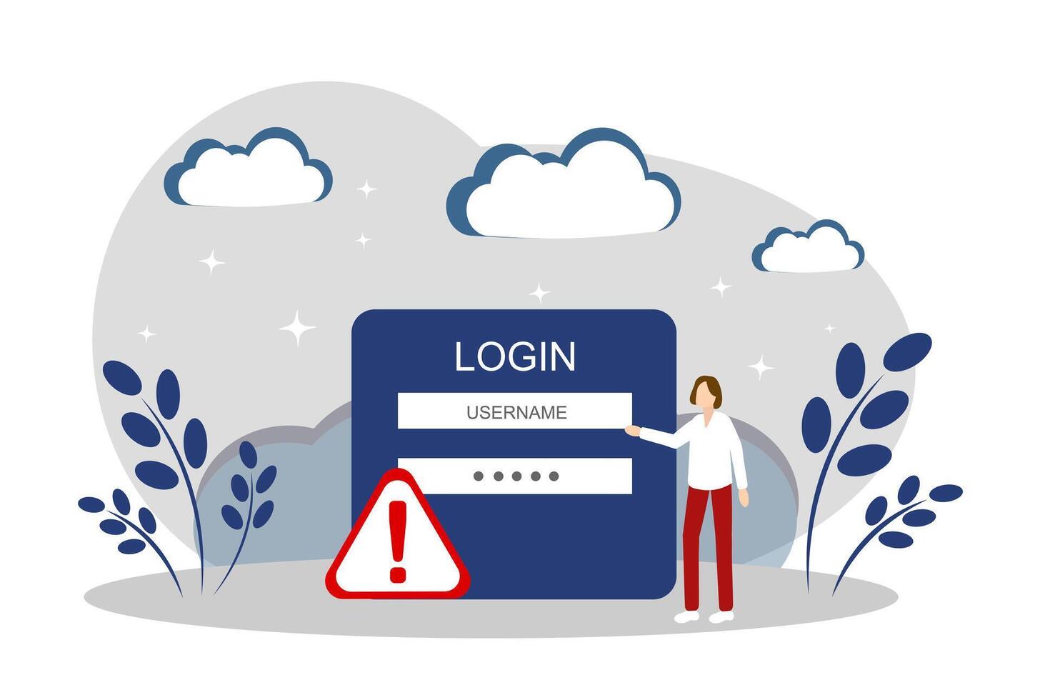 Login and password. Software. A woman registers on the site vector
