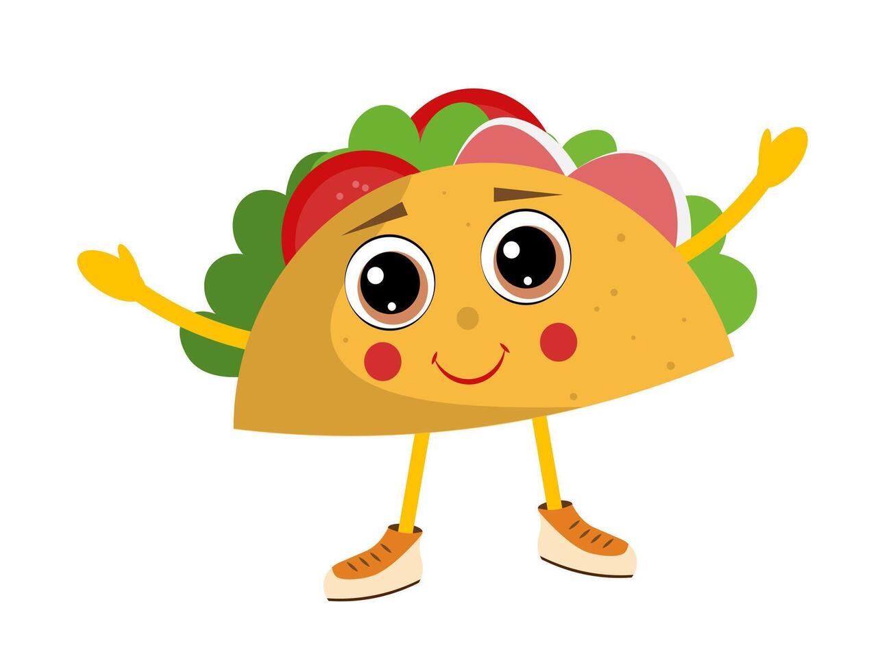 Taco with cute smile, arms and legs on white background vector