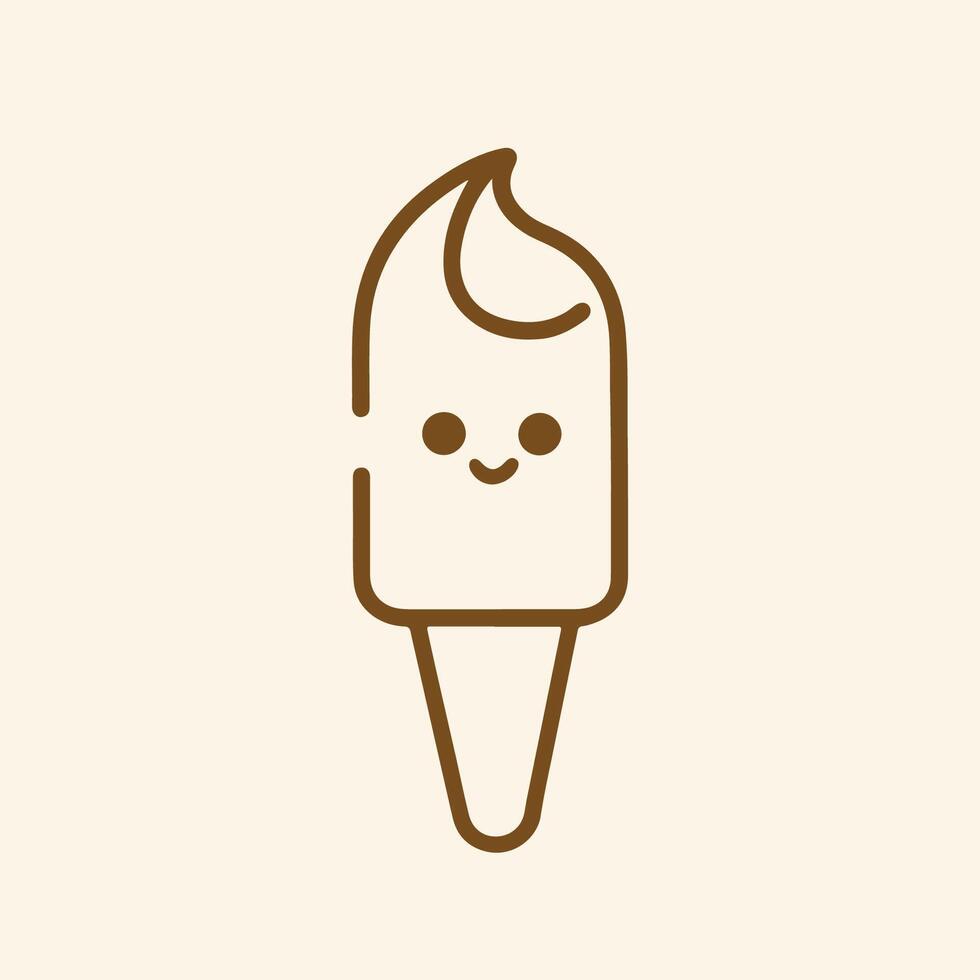 Cute smile Ice Cream line art mascot design vector