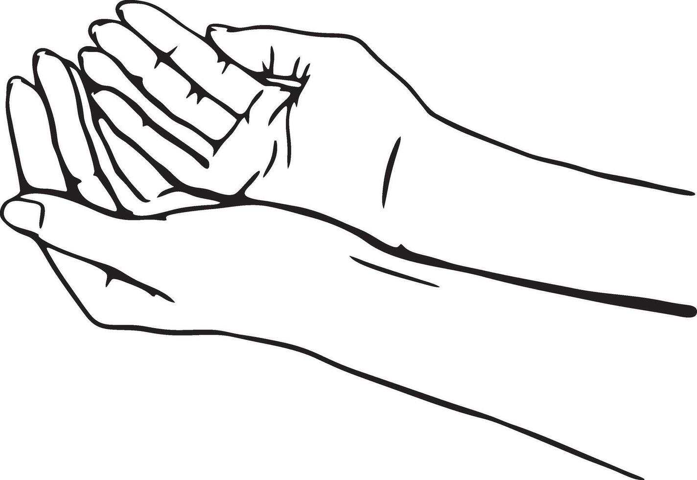 Open Palms receiving begging gesture Black and White Illustration vector