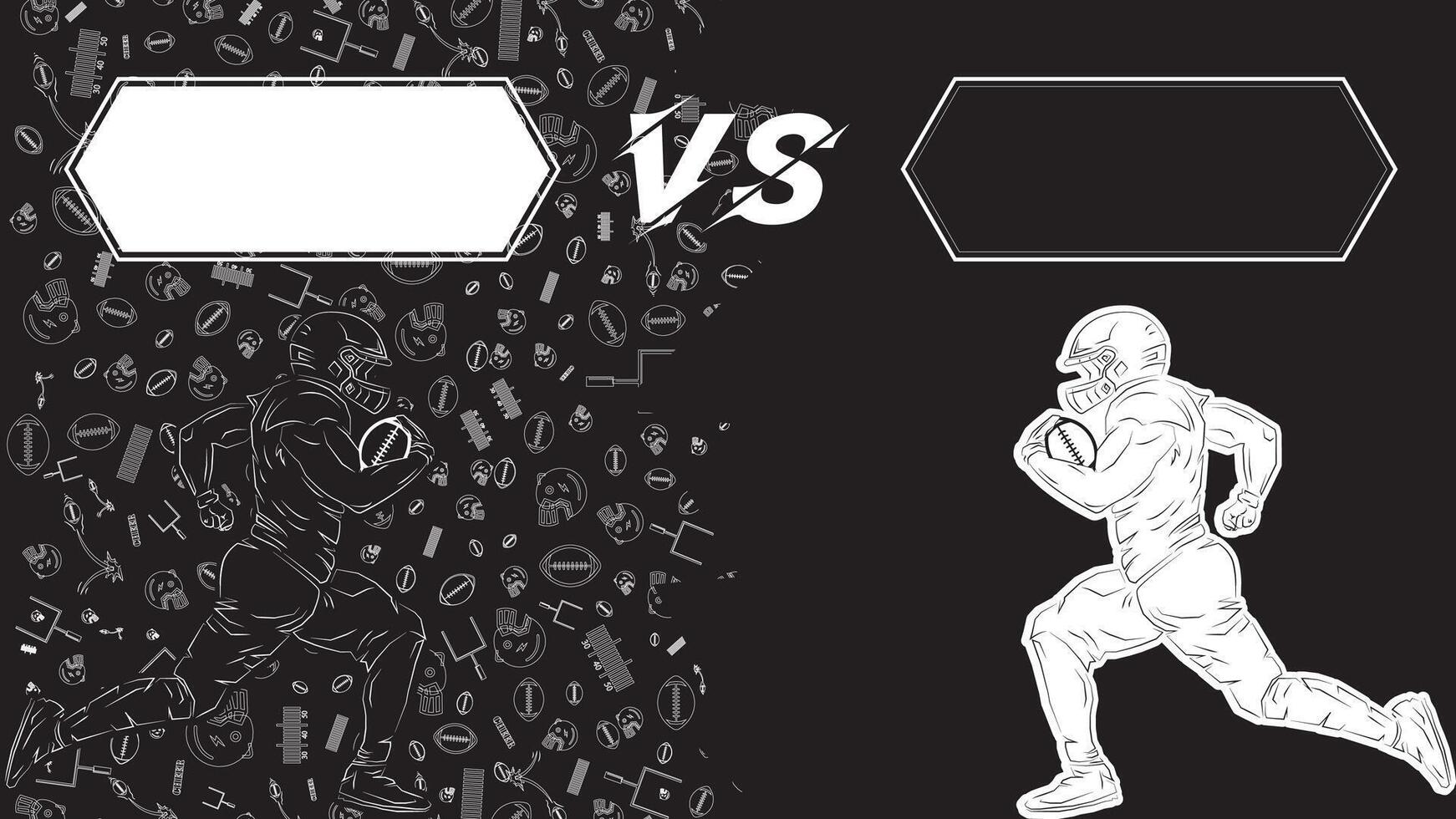 american football table match in outline isolated in dark black running for victory grip the ball, with icon american football background vector