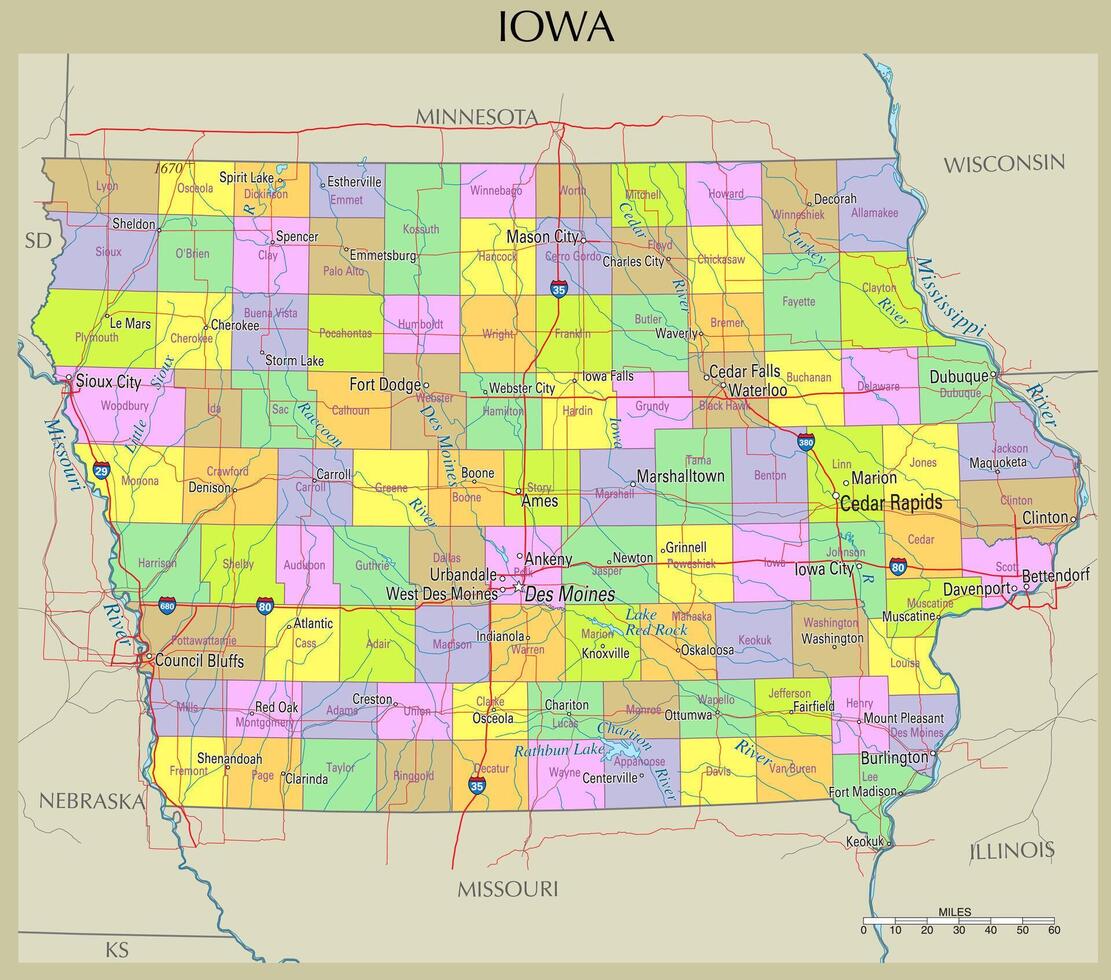 Map Of Iowa United States 49615415 Vector Art At Vecteezy Map Of Iowa United States Vector