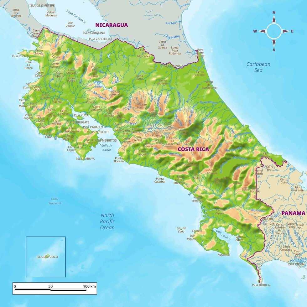 Morocco physical map with national borders, rivers and lakes, mountains, parks, labeling vector