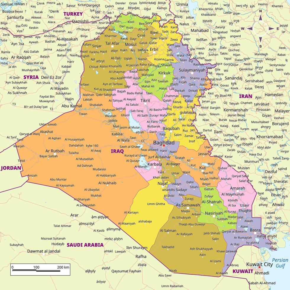 Detailed political map of Iraq vector