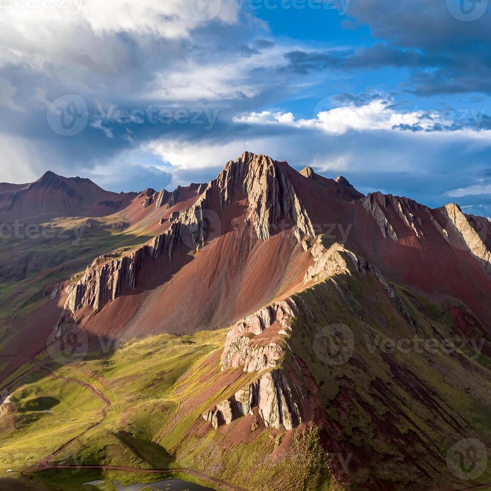 Rainbow Mountain, Peru. Also known as Cerro Colorado near to Cusco. Aerial View, square image photo
