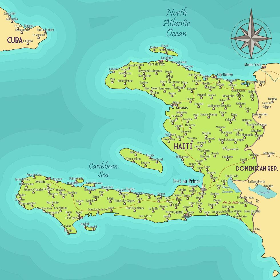 Artistic map of Haiti vintage fantasy style vector
