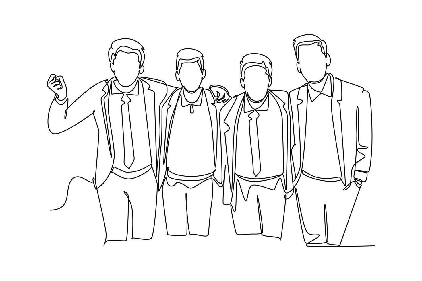 Single continuous line drawing happy male team member cheering together and hugging each other to celebrate their success work. Business team concept. One line draw graphic design illustration vector