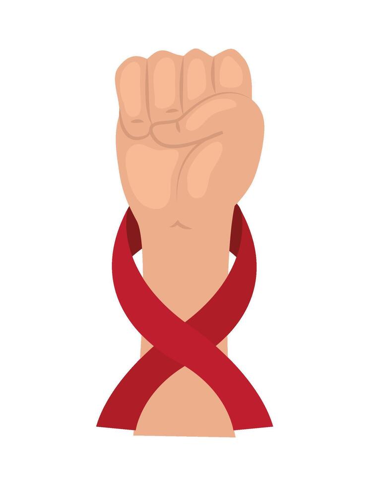 A fist with a red ribbon around it vector