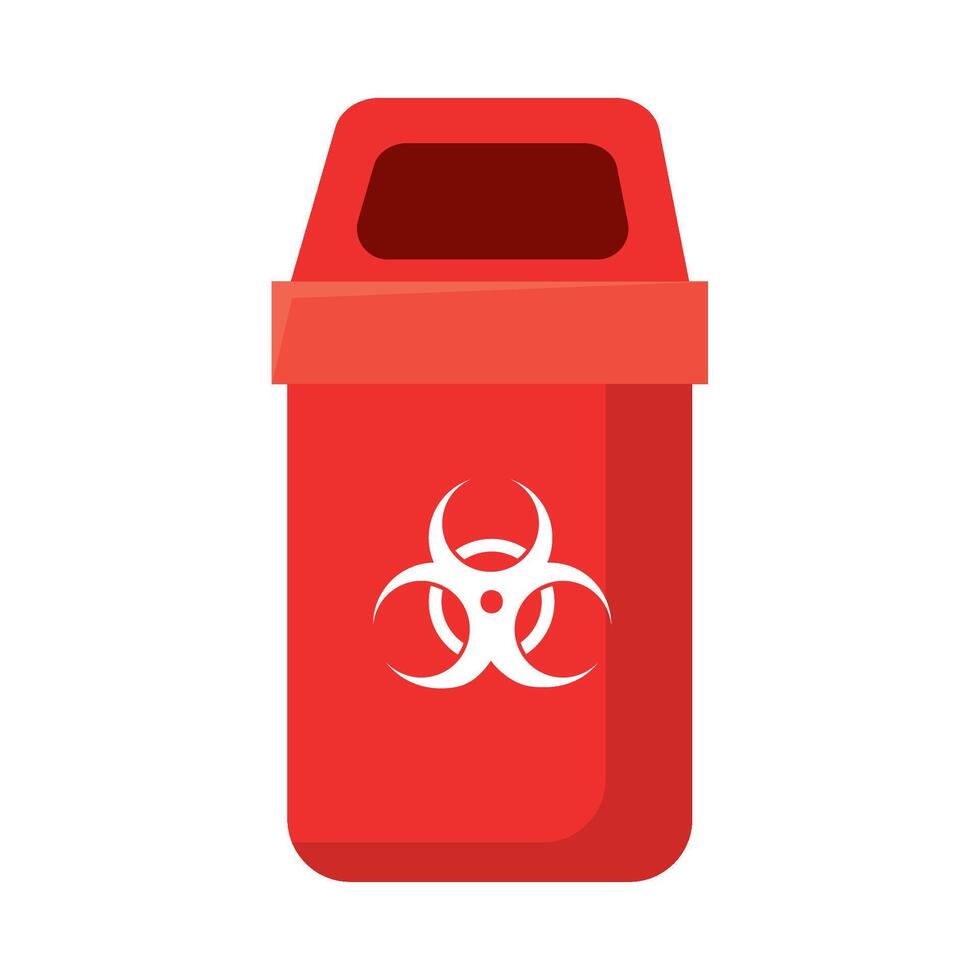 A red trash can with a biohazard symbol on it vector