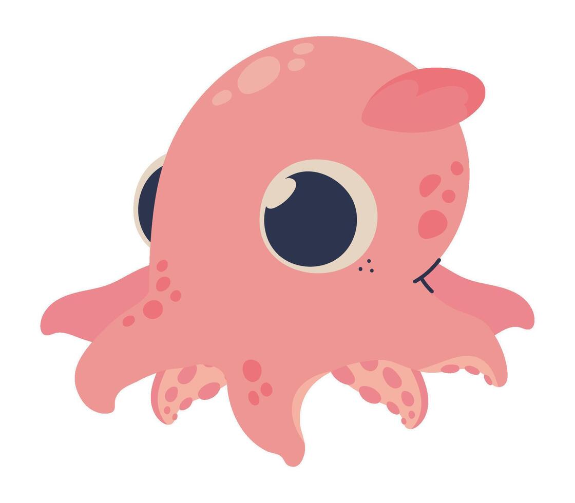 An octopus with big eyes and a pink body vector