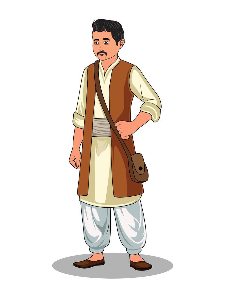 A man three quarter pose cartoon character with a bag vector