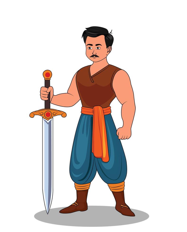 A Indian village worrior cartoon character with a sword vector