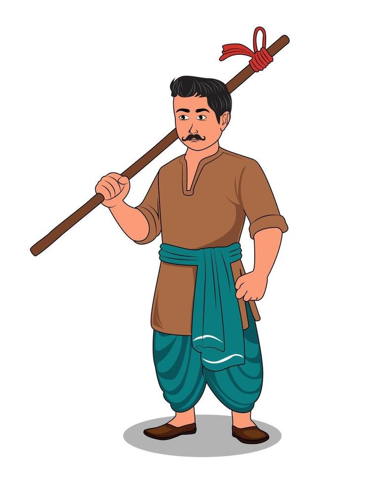 A Indian village man with mustache cartoon character design vector