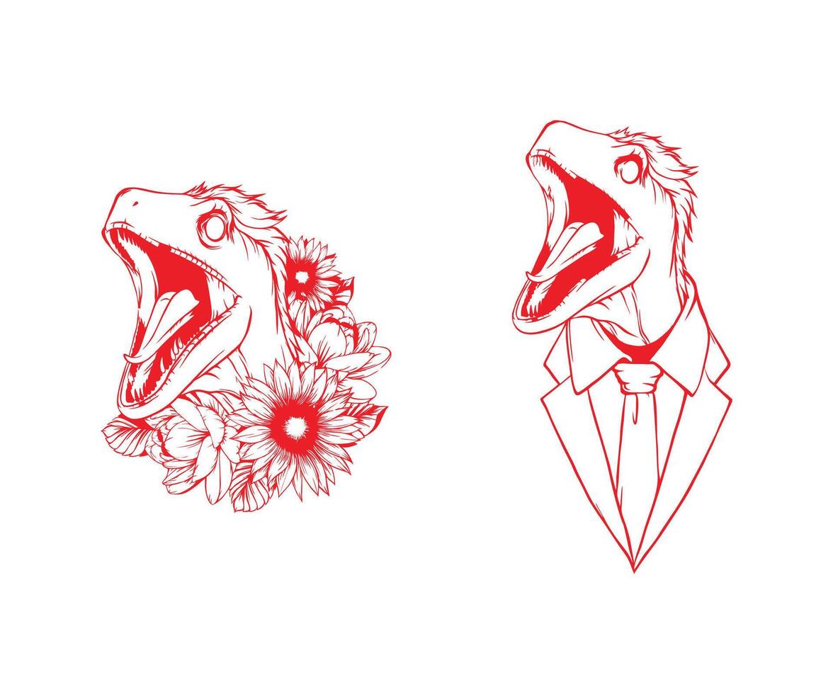 outline raptor dinosaur drawing vector