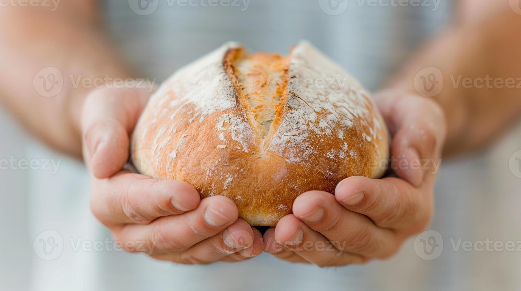 Bread in hands of man photo