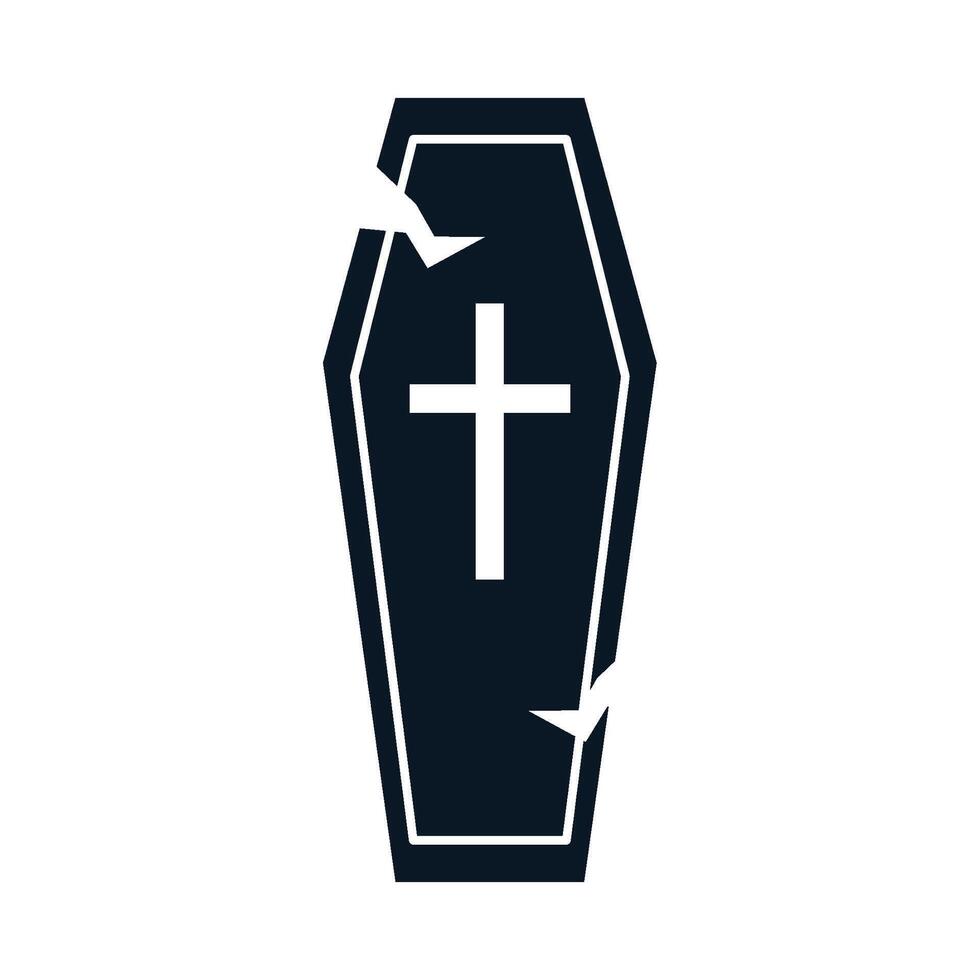 A black and white image of a coffin with a cross on it vector