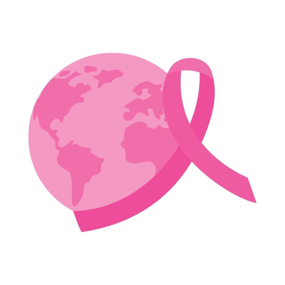 Pink ribbon and world globe illustration vector