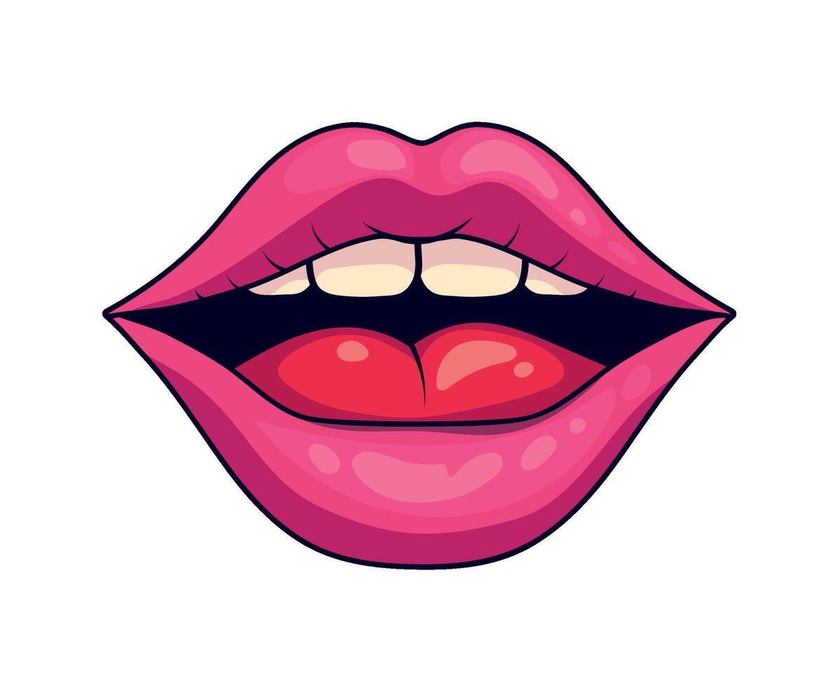 A cartoon mouth with red lips and a tongue vector
