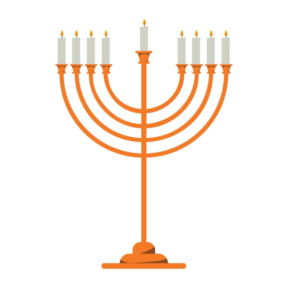 An orange menorah with five candles on it vector