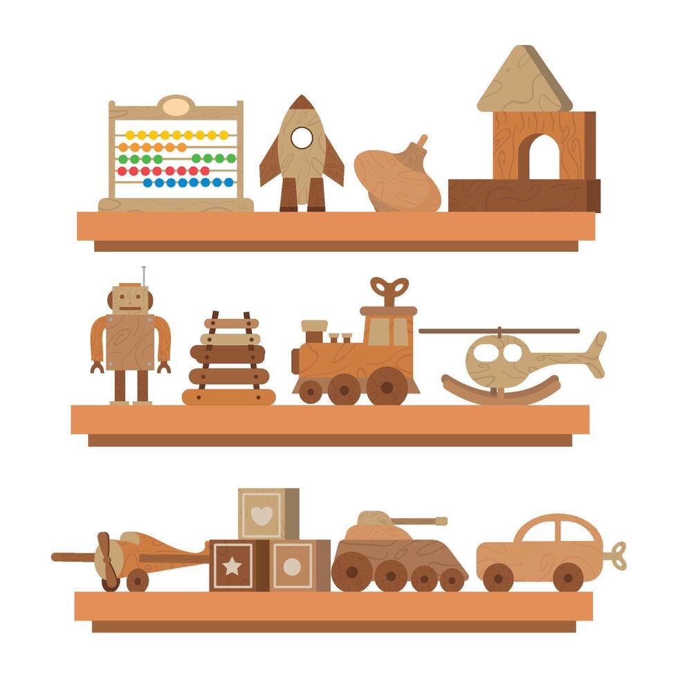Shelves with toys and other items on them vector