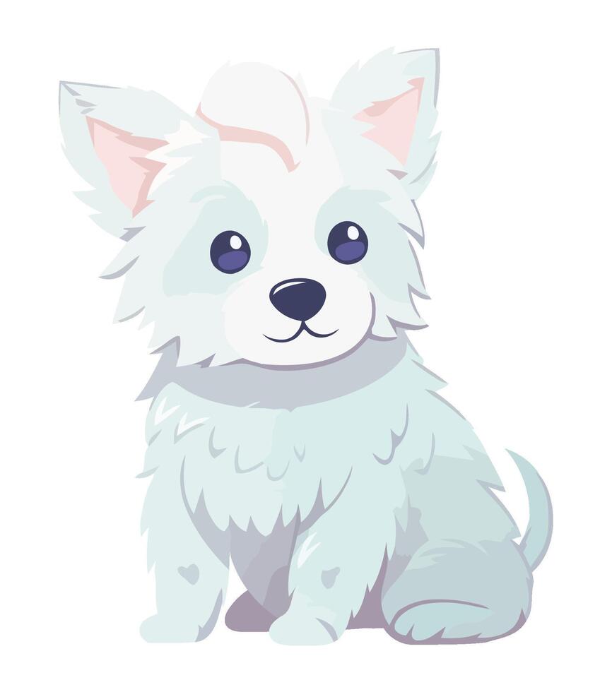 A cute white dog with blue eyes and pink ears vector