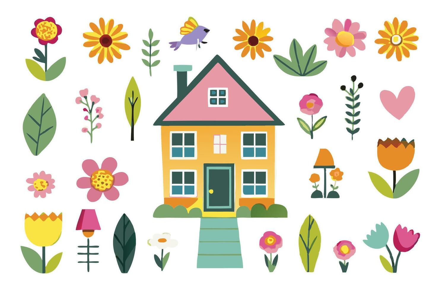 Home elements flat illustrations on white background vector