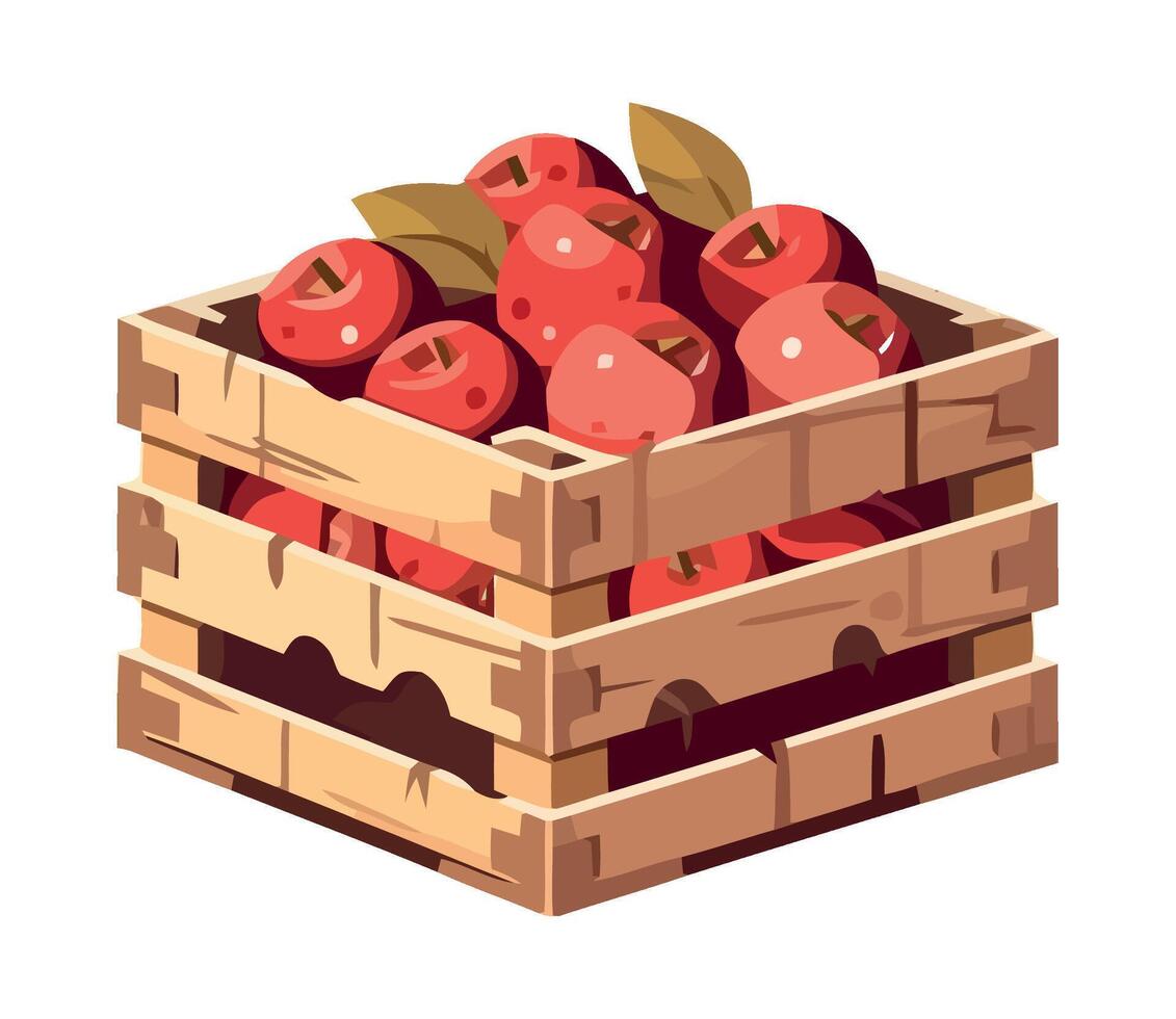 A wooden crate full of apples on a white background vector