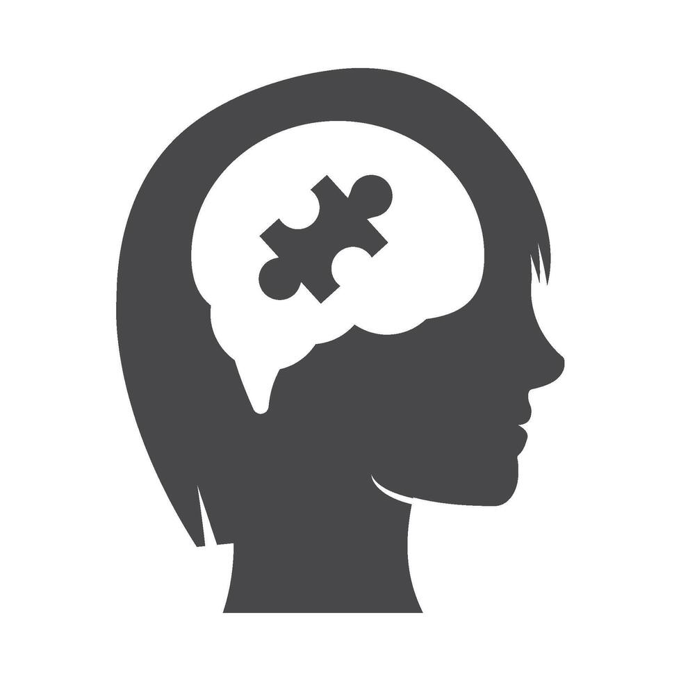 A silhouette of a woman's head with a puzzle piece in it vector