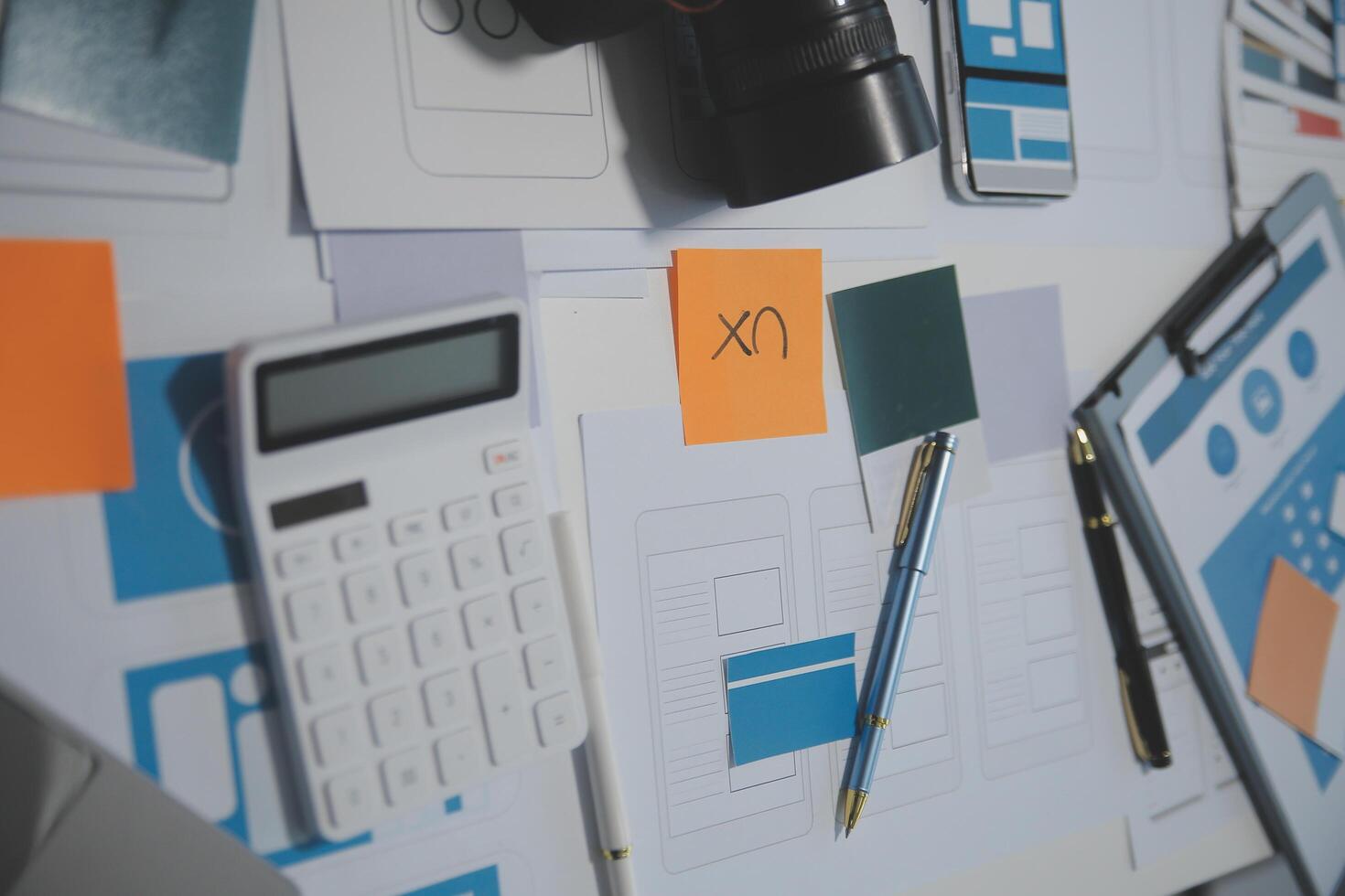 Professional interior designer at workplace in office, closeup photo