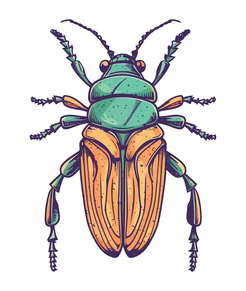 A beetle with orange and green wings vector