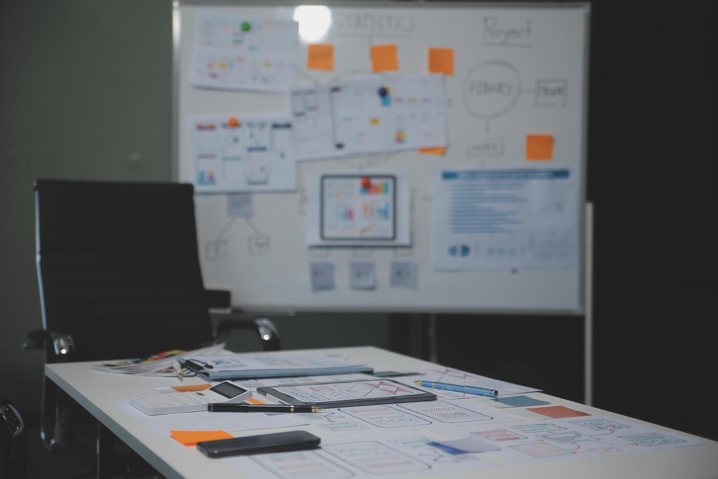 Professional interior designer at workplace in office, closeup photo