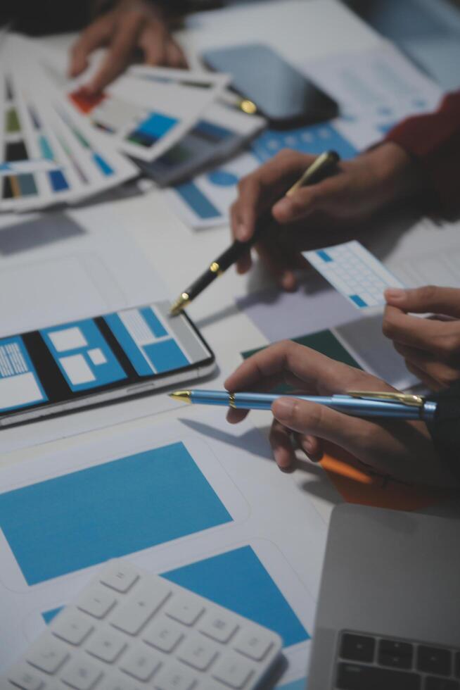 Professional interior designer at workplace in office, closeup photo