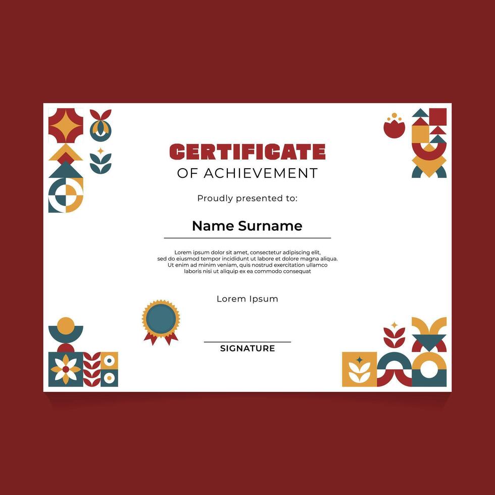 Abstract Geometric Certificate with Mosaic Frame vector