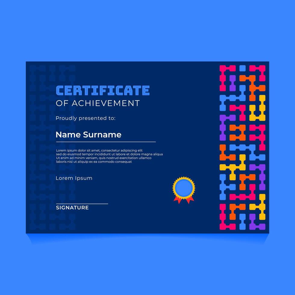 Abstract Geometric Certificate Design with Dark Theme and Colorful Connected Rounded Square Pattern vector