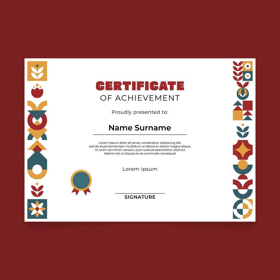 Abstract Geometric Certificate Design with Mosaic Theme vector