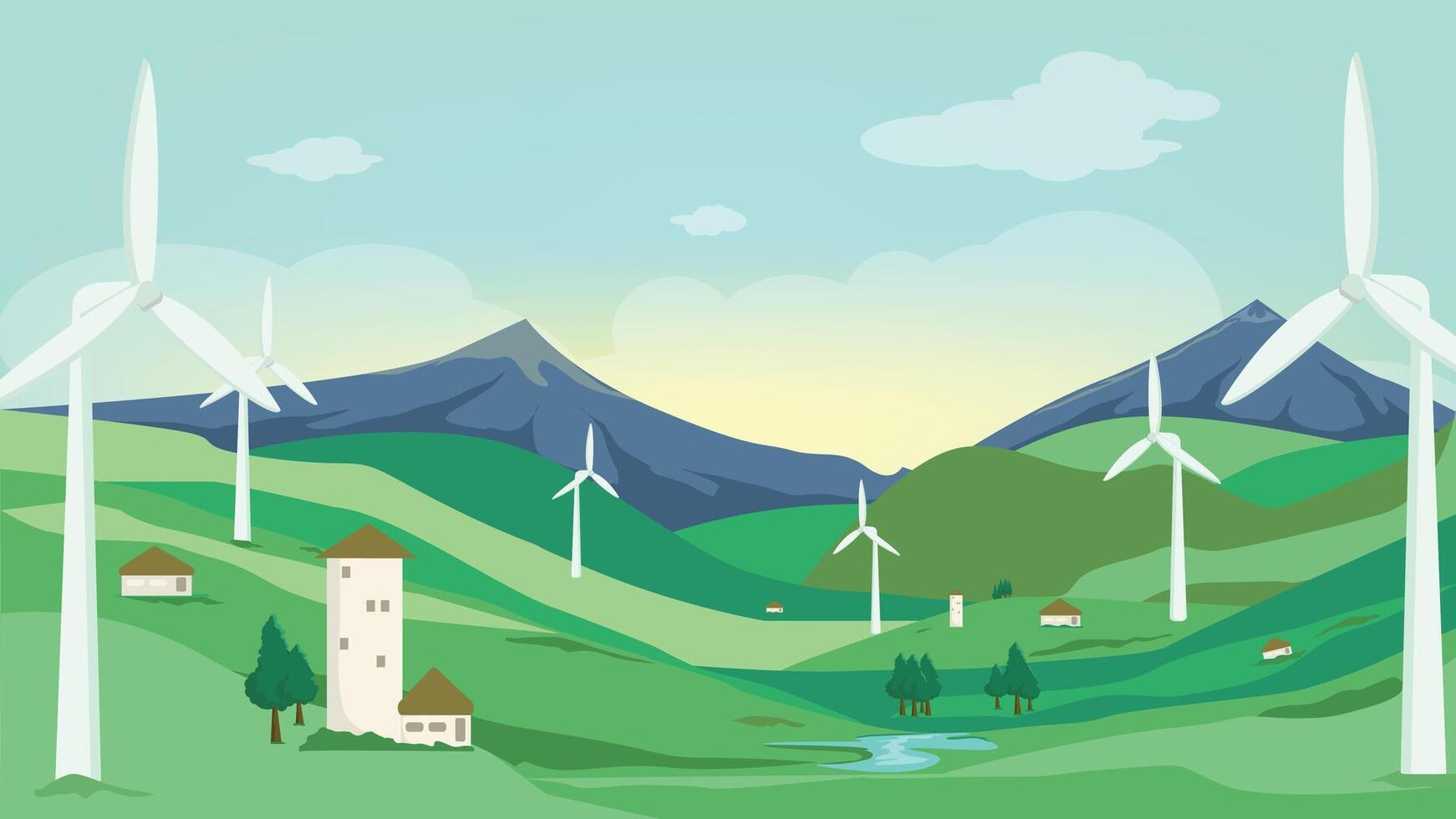 wind turbines farm. Landscape with windmill farm vector