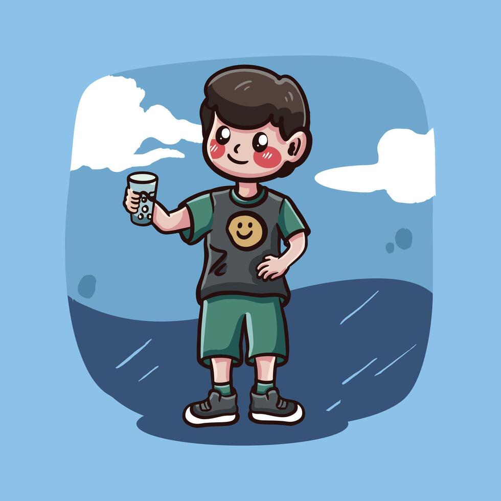 Cute Boy Drinking Water Cartoon vector