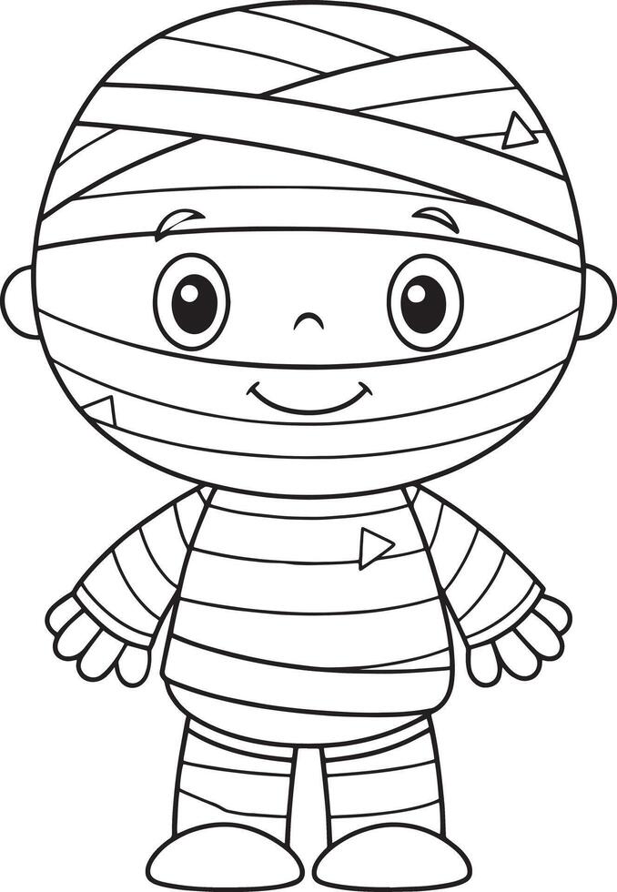 Cute mummy with pumpkins, black and white Halloween design. For Halloween-themed designs, childrens activities, or textile patterns. Monochrome style suits various creative uses vector