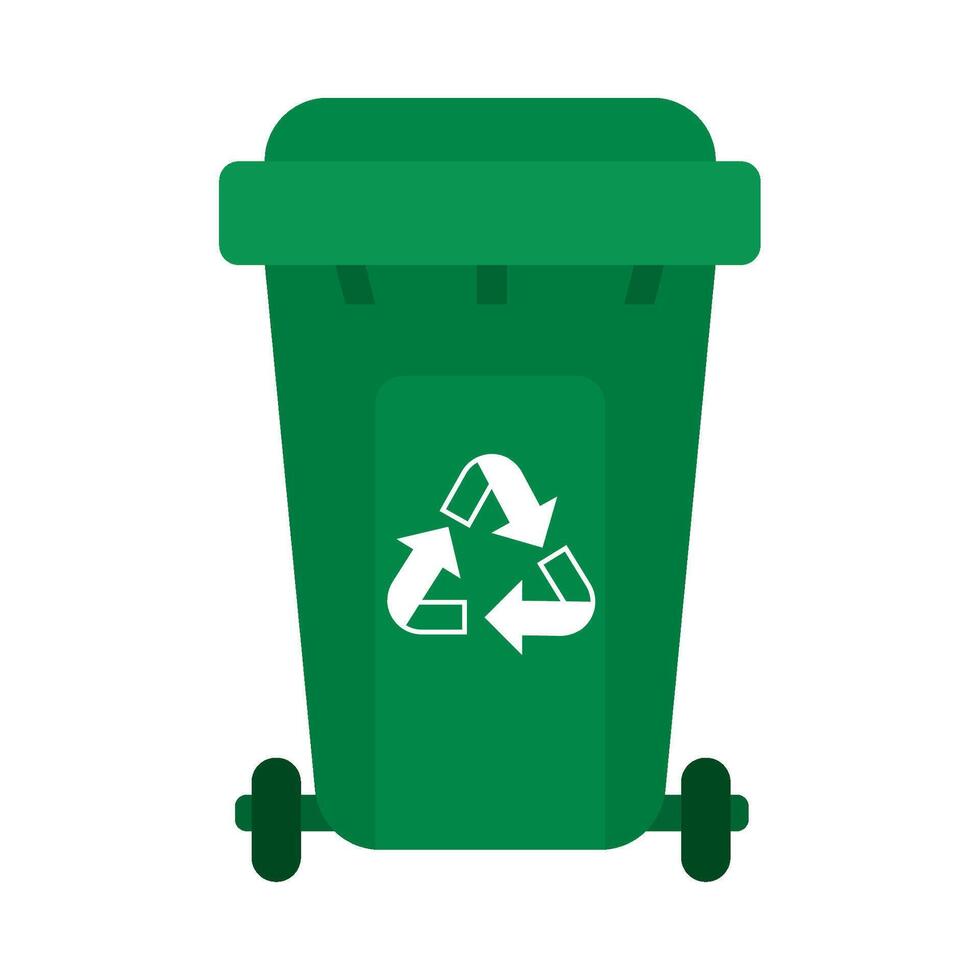 A green trash can with a recycling symbol on it vector