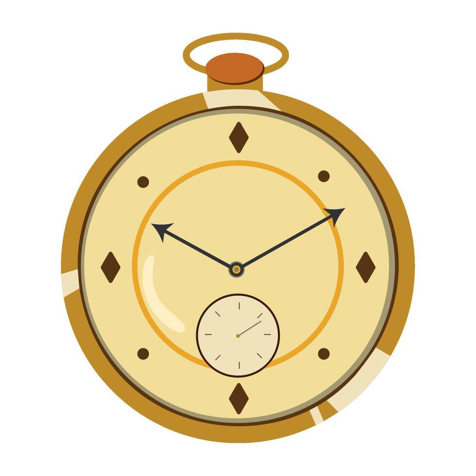 An old pocket watch with a white face and brown hands vector