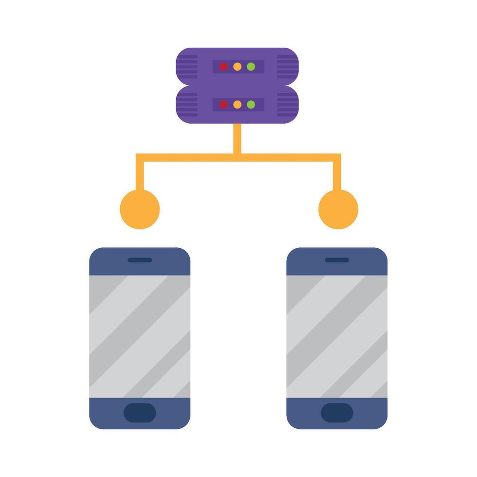 Two smartphones connected to a server vector